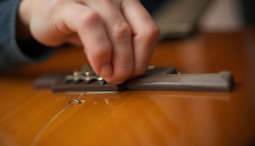 Hands tuning a guitar headstock